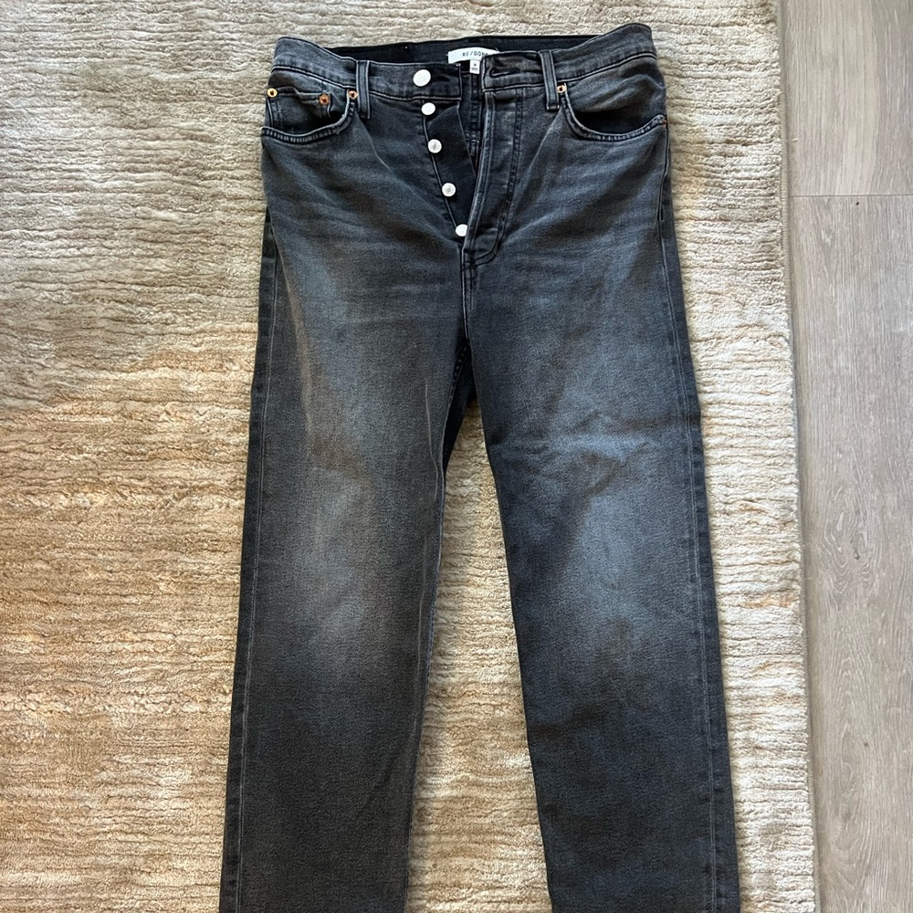 Re/Done High Rise Stove Pipe Jeans in Washed Black sz 29